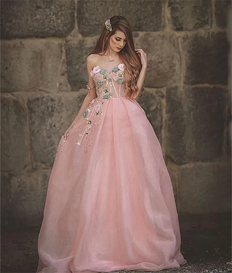 Light Pink Evening Dress 2020 New Flowers Beads One Shoulder Sweetheart Neck A-line Floor Length Prom Dress платья знаменитостей