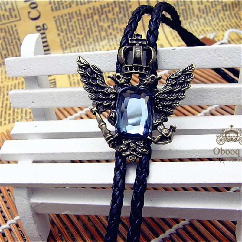 Bolo tie Retro shirt chain Double headed eagle Bolo ties rope leather necklace Long tie hang