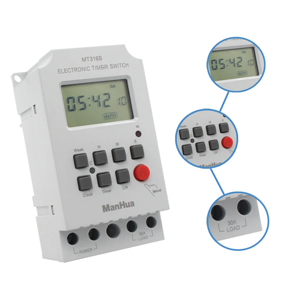 ManHua MT316S 220VAC 30A Digital Automatic Electronic Programmable Timer Switch with CE Temporizador Digital