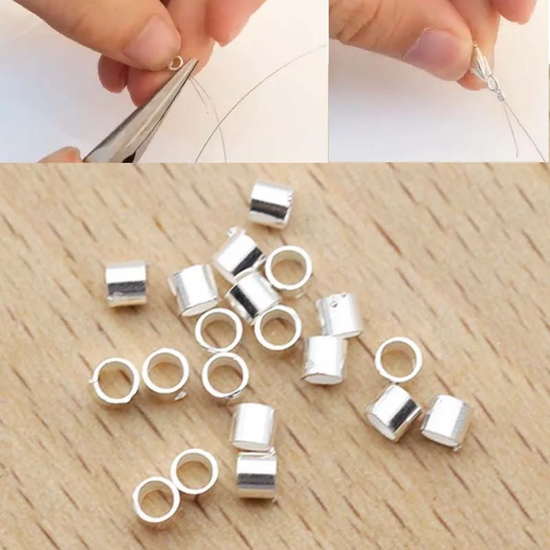 Genuine Real Pure Solid 925 sterling Silver Crimp End Beads Silver Crimps Silver End Bead Round Tube for Jewelry Making Findings