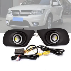 Turn Signal Yellow Car LED Daytime Running Lights For Dodge Journey 2011-2019 with LED Fog Lamp Front Bumper Fog Lamp Cover