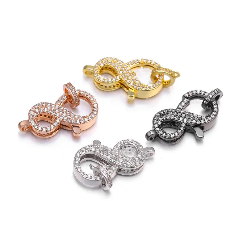 4 pcs 14.5x30mm CZ Micro Pave 8 shape Hook Lobster Clasp Cubic Zirconia Clasp