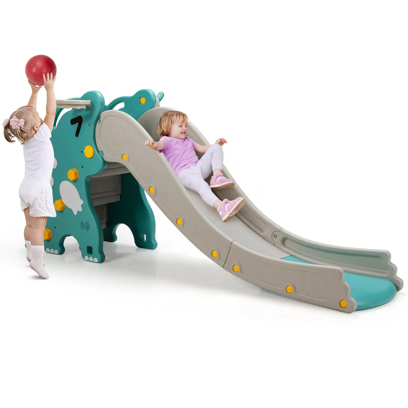 4 in 1 Kids Climber Slide Play Set w/Basketball Hoop & Toss Toy Indoor & Outdoor  TY327762GN