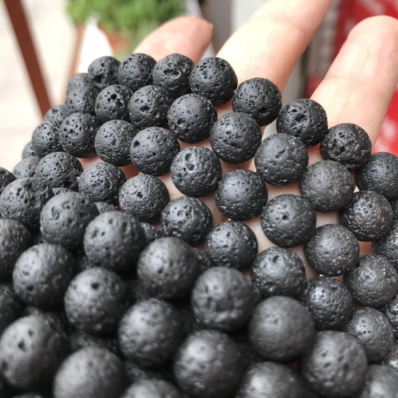 Wholesale Natural black lava 6mm 8mm 10mm 12mm round volcanic loose beads for jewelry making or gift charms