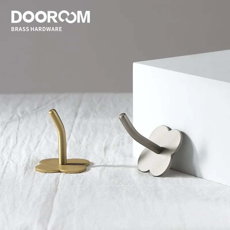 Doodoom Brass Punch Free Bearing Hooks Bathroom Indoor Kitchen Hallway Wall Clothes Hooks Wall Hangers Row Hooks Nordic