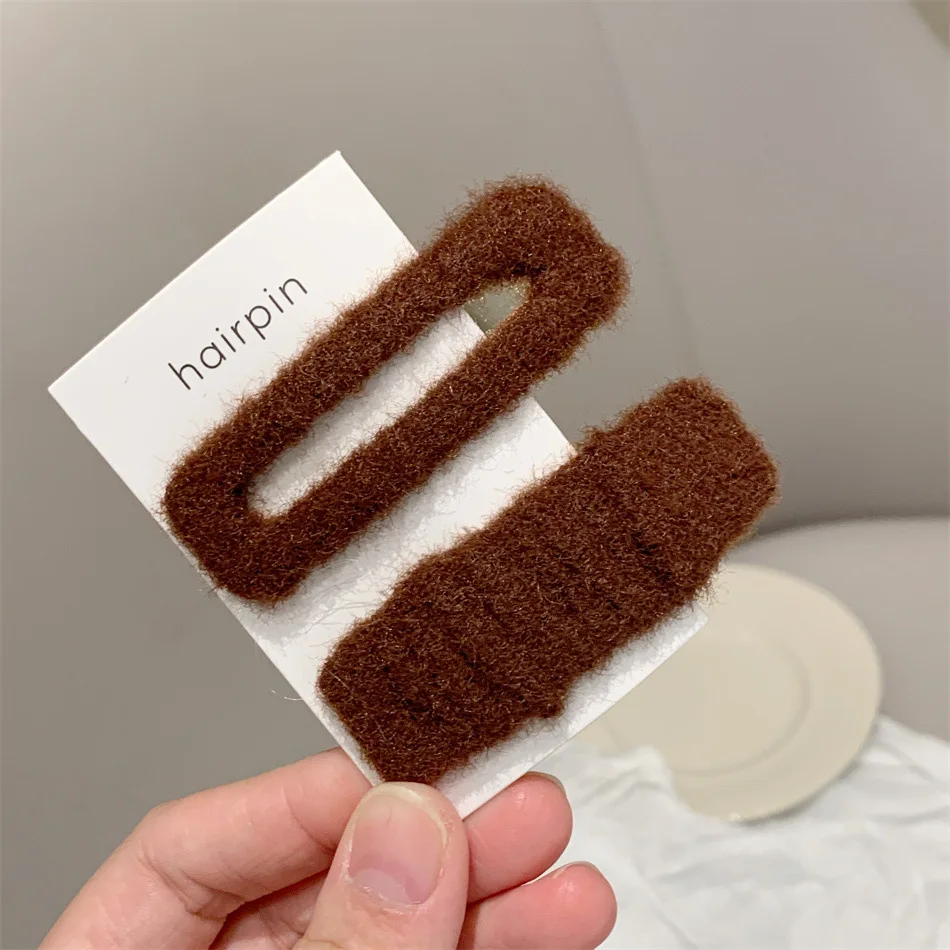 2pcs Fashion Warm Woolen Hairpin Solid Rectangle Hair Clip Korean Style Simple Hair Snap Side Hair Holder Bobby Pin For Women