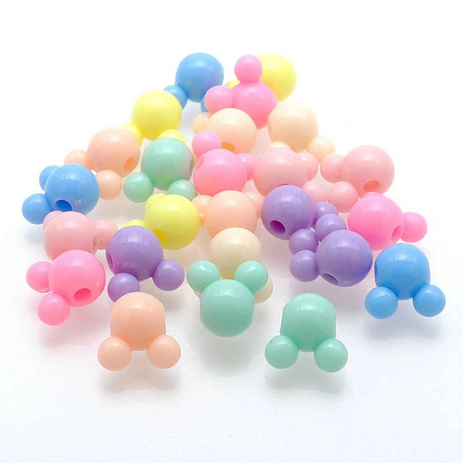 Craft DIY Mixed Pastel Color Acrylic Mouse Face Beads 8mm 10mm 12mm Jewelry Make