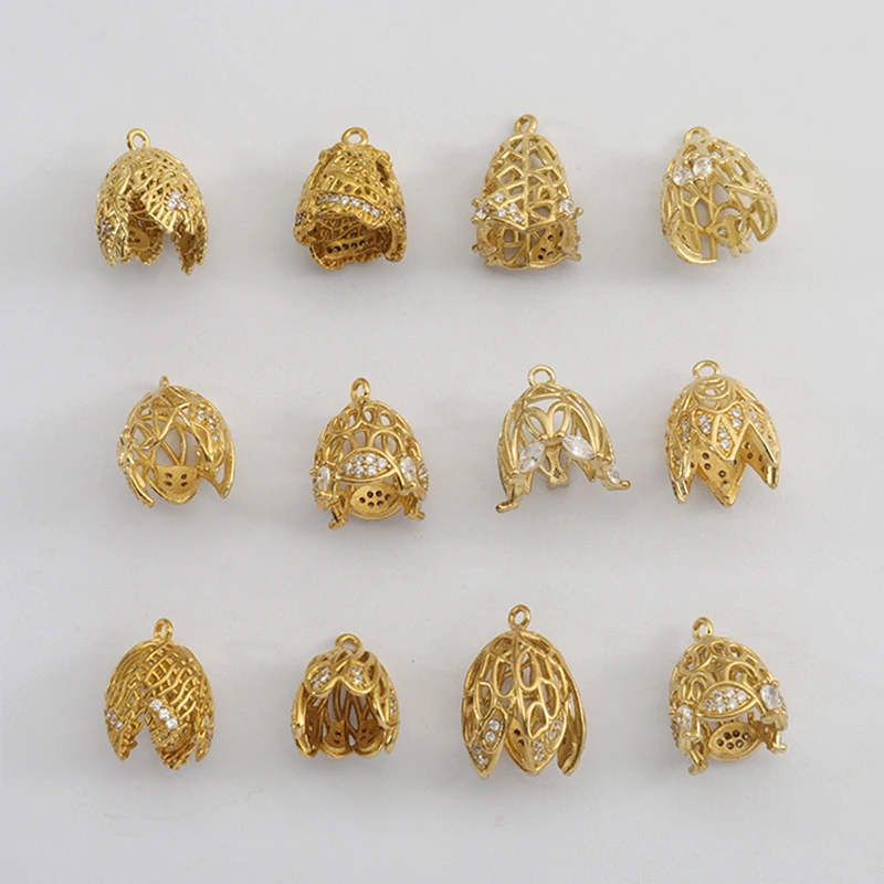 2pcs/lot Raw Brass Zircon Charms Beads Caps Connector Tassel Caps For DIY Bracelets Necklace Jewelry Making Accessories