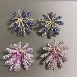 Bilincolor Fashion Cubic Zirconia Yellow and Purple Sparkle Big Flower Stud Earring for Women