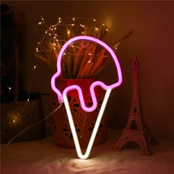 Tira de luces LED de neón con forma de letrero de helado, luces nocturnas de Arte de pared, decoración alimentada por USB y caja de batería, regalo de Navidad y cumpleaños, estatuilla de fiesta