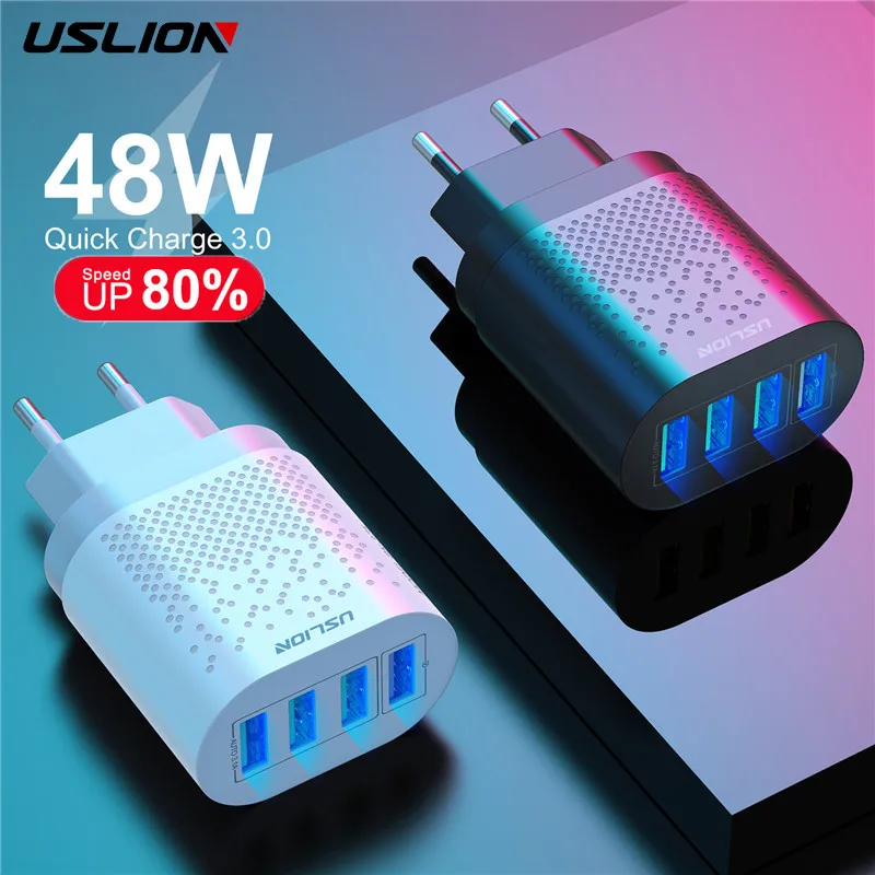 USLION 48W Quick Charge QC 3.0 USB Universal Mobile Phone Charger Wall Fast Charging Adapter For iPhone Samsung Huawei Xiaomi 14