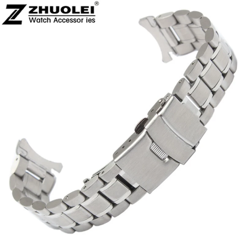 Curved end Stainless Steel watchband For all brand wristband 18mm 20mm 22mm 24mm waterproof men\'s  black silver straps