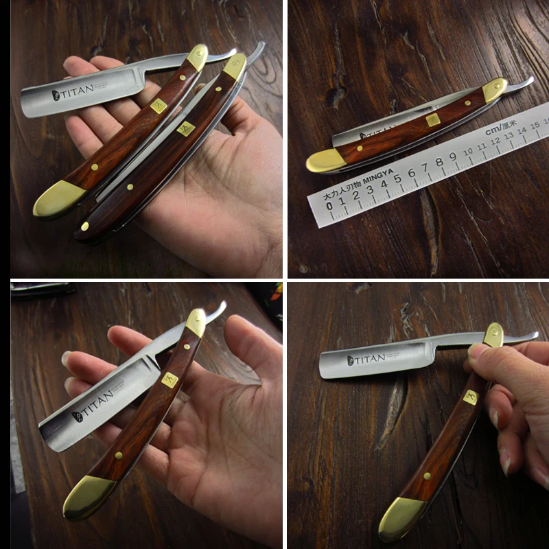Titan Wood Handle Men Shaving Tools Hair Razor Stainless Steel Straight Razor