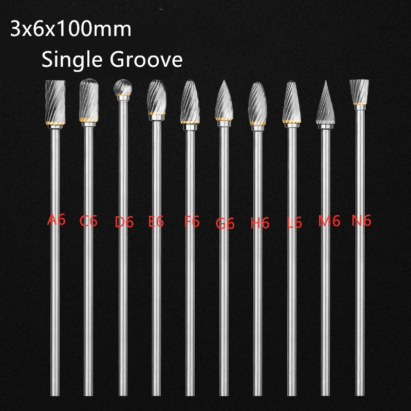 Jrealmer 1pcs 3x6x100mm Extend Long Tungsten Carbide Burrs Wood Steel Grinding Polishing 3mm Shank