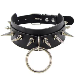 2022 Big O-Round Punk Rock Gothic Chokers Necklaces Women Men Leather Spike Rivet Stud Collar Choker Necklace Statement Jewelry