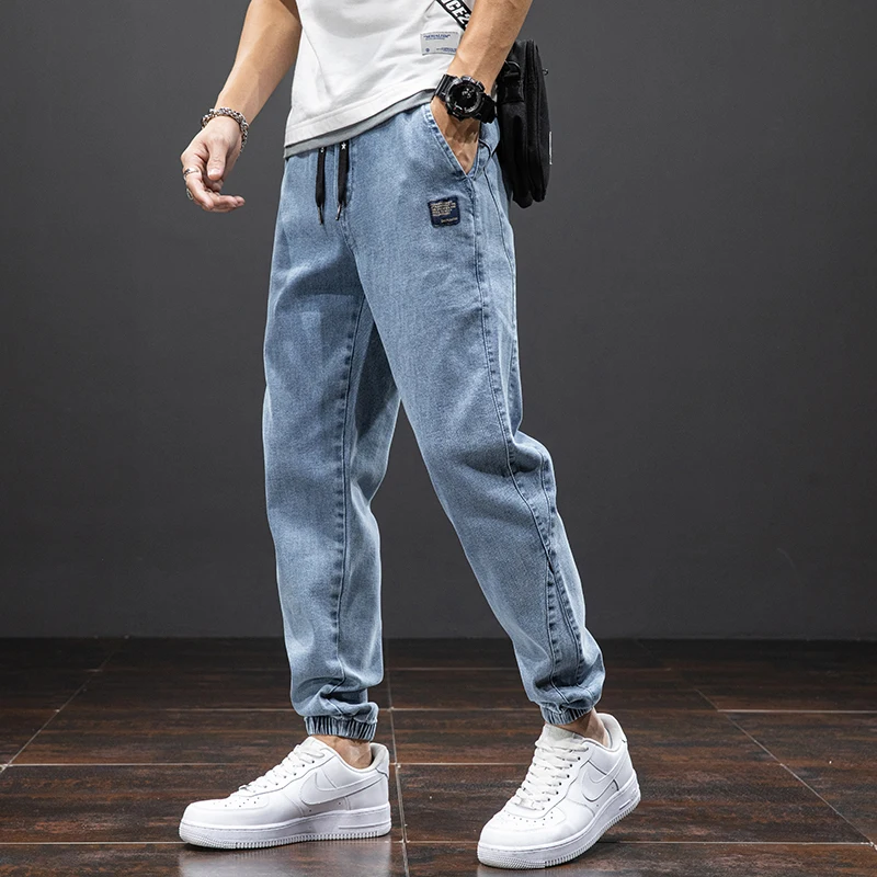 Lente Zomer Zwart Blauw Cargo Jeans Mannen Streetwear Denim Jogger Broek Mannen Baggy Harem Jean Broek Plus Size