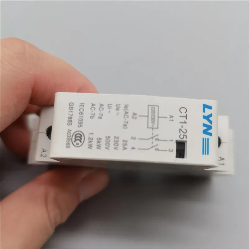 1PCS CT1-25 1P 2P 25A 220V/230V 50/60HZ Din Rail Household Ac Modular Contactor 2NO/2NC/NONC