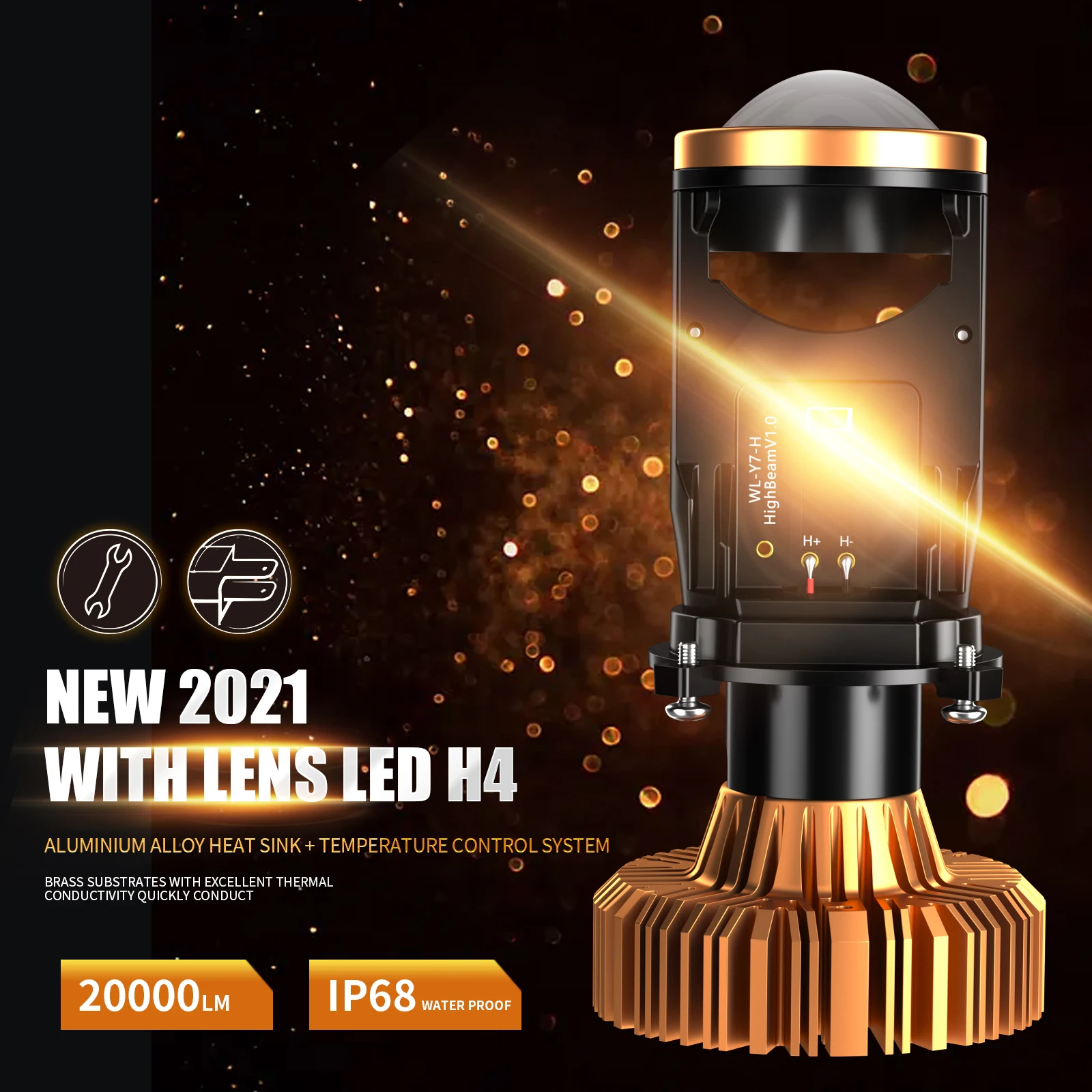 LEDヘッドライト電球,20000lm,4電球,TPE,12v,24v,6500k,エラーなし,プラグアンドプレイ