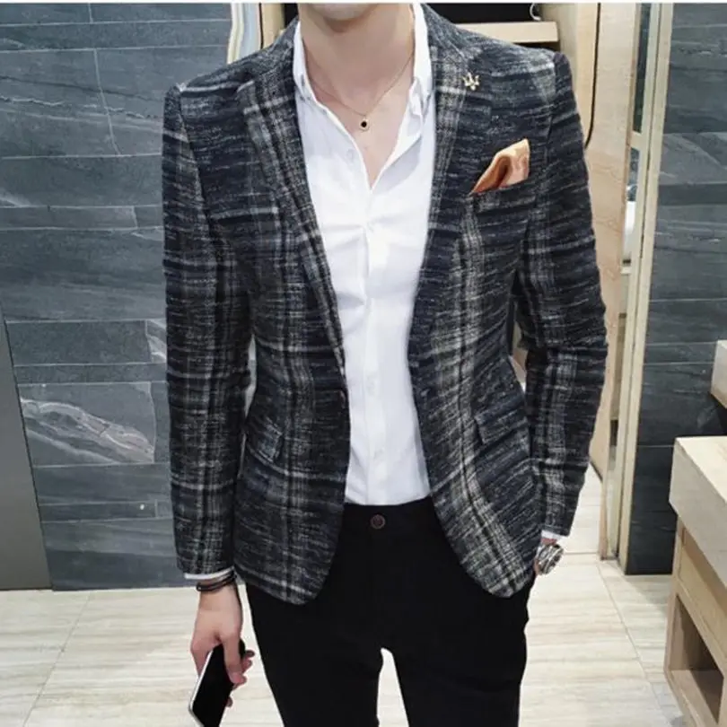 2023 New Arrival Brand Clothing Spring Suit Jacket Men Plaid Fashion Slim Male Suits Casual Blazers Dress Coat