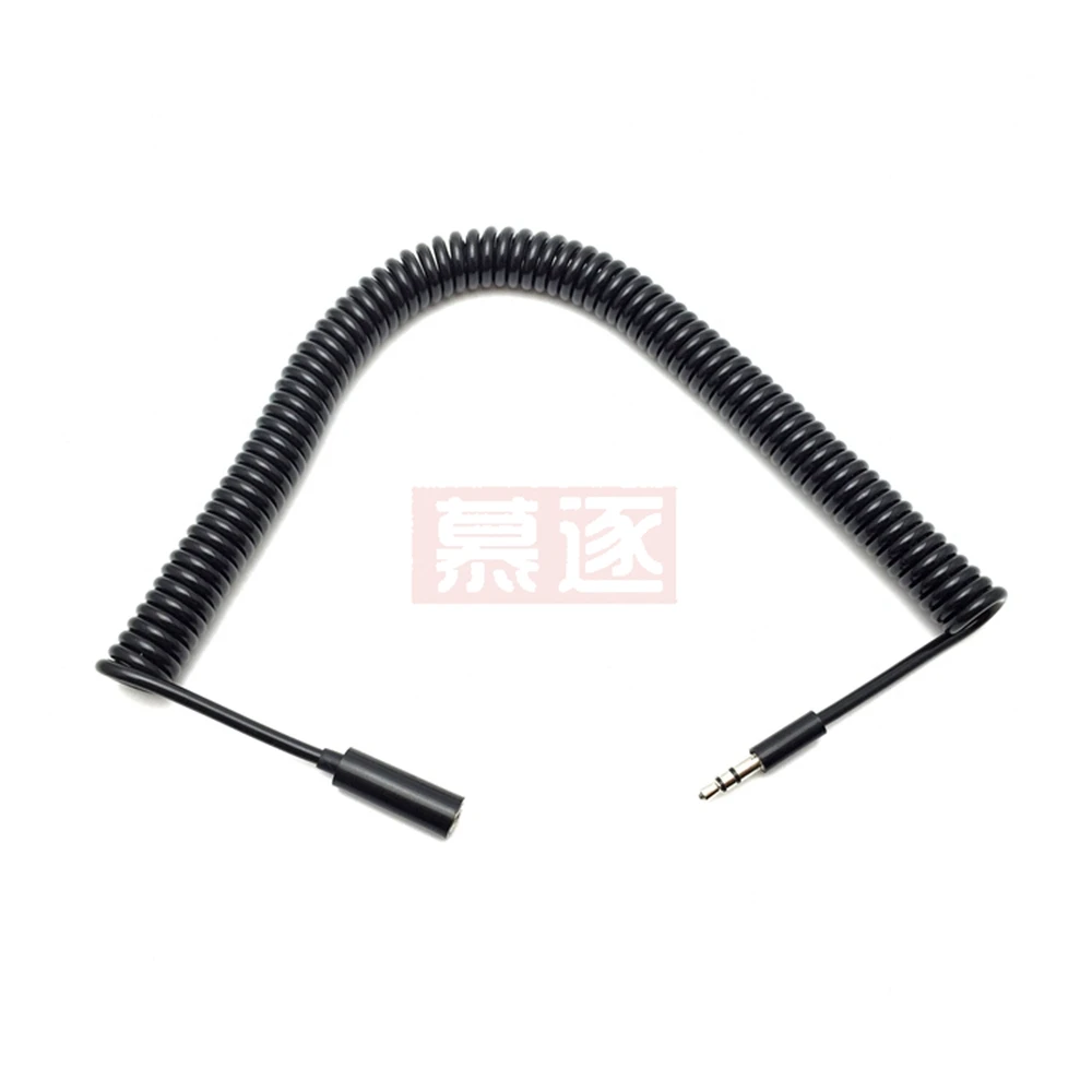 Cabo de áudio macho para macho, fone de ouvido jack preto 3/10tf de 4 polos enrolado com mola 3.5mm, cabo auxiliar de áudio com microfone