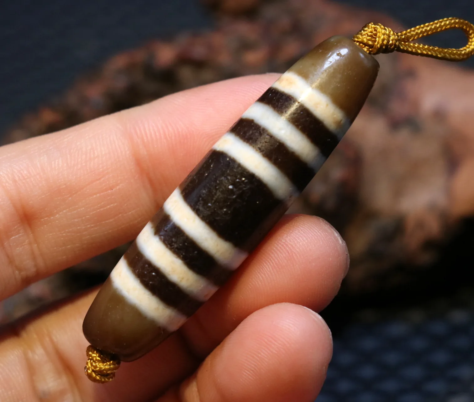 No.210127T25 Energy Tibetan Top Old Agate 6 Stripe Healer Medicine dZi Bead Amulet Pendant 5A  LKbrother Saurces