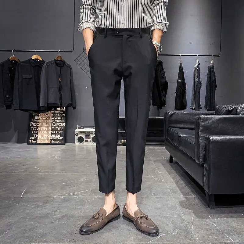 Fashion Business Dress Pans Mens Solid Color Office Social Wedding Suit Pants Casual Streetwear Slim Fit Man Straight Trousers