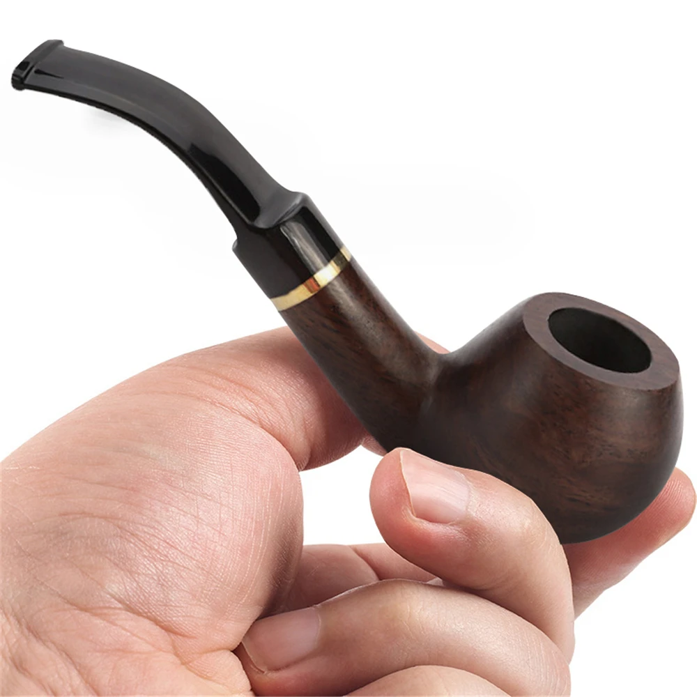 Portable Solid Wood Tobacco Pipe Traditional Style Natural Ebony Wooden Cigarette Filter Handheld Smoking Pipe For Men\'s Gadgets