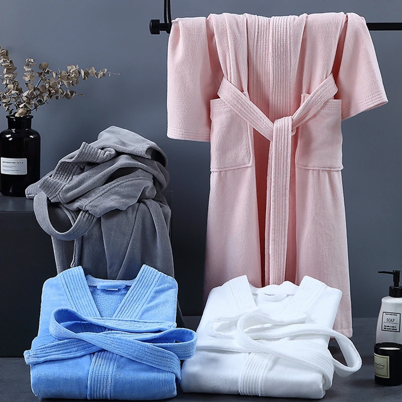 

Men's Warm Fleece Bathrobe, Soft, Gentleman Nightrobe, Solid, Casual, Thick, Winter, Bath Robe, Towel, 100% Cotton