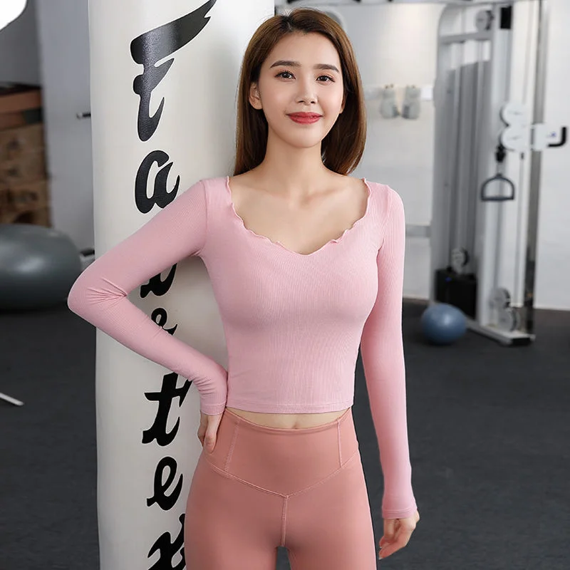 Yoga Crop Top Suit Elastic Tight Sports Women's Long Sleeve Running Quick T-shirt Fitness Mujer Camisetas