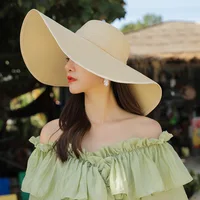 15CM Wide Brim Beach Straw Hats For Women Simple Foldable Summer Outing Sun Hat Fashion Flat Brom Bowknot Uv Protection Panama - Image 3