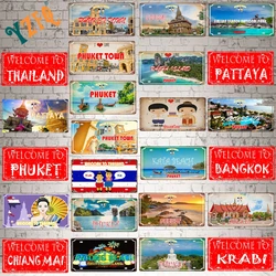 【YZFQ】Welcome to Pattaya Plaque Metal Vintage Phuket Thailand Travel Souvenir For Wall Bar Club Home Decor 30X15CM  DC-1464B