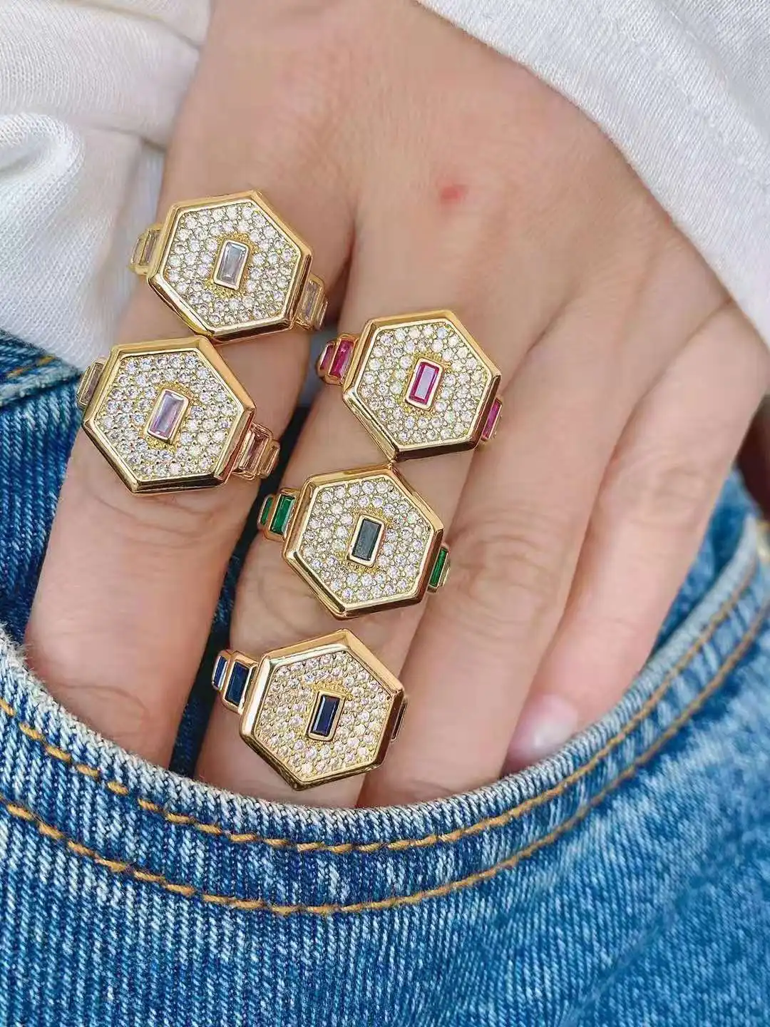 Bohemia Gold CZ Rings For Woman Trendy Zircon Enamel Ring Punk Jewelry Gift for Girl