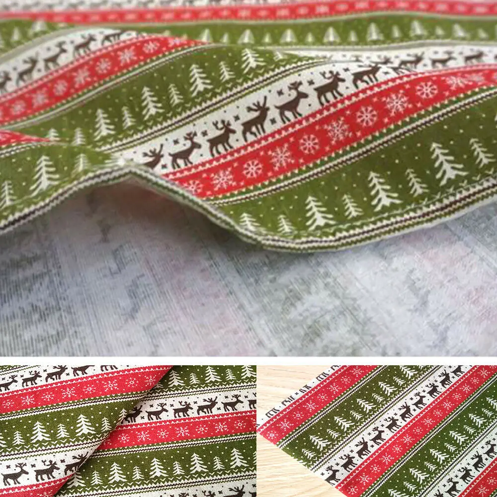 70x45CM Green Red Gray Fabric Christmas Deers Snowflake Trees Pattern for DIY Sewing Bedding Sheets Handmade Home Decor Textile