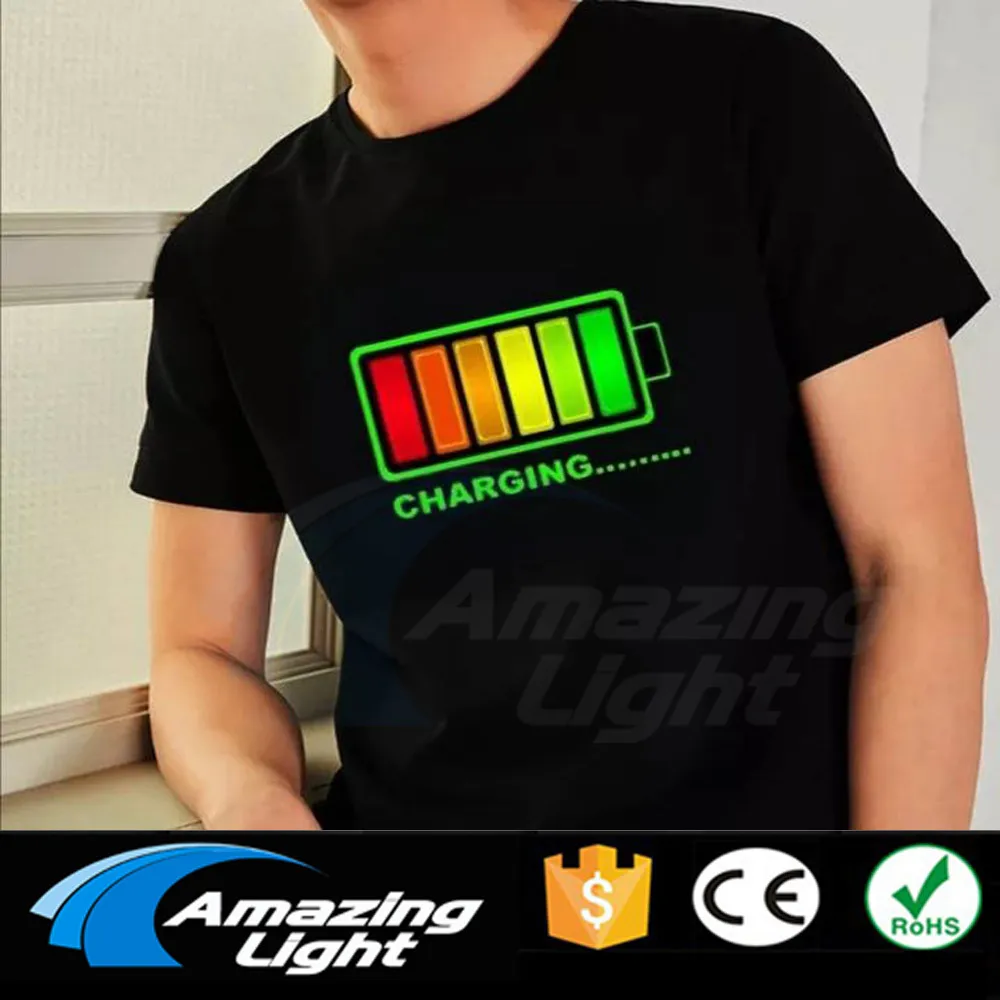 2023 Hot Sale Customzied El T-shirt Sound Activated Flashing Light T Shirt Light Up Down Music Party Suit Clothes Luminous Led