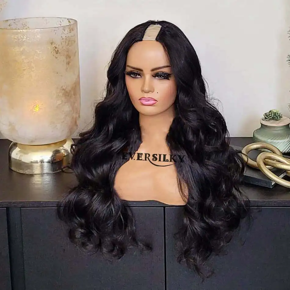 Natural Wave 100% Human Hair Machine Made Wigs for Women Cheap Hair Extention Half Wigs 250 Density U Part Wigs