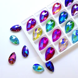 rhinestones craft sew Color AB teardrops are sewn on rhinestones, crystals are sewn on rhinestones, 2 holes DIY clothing making