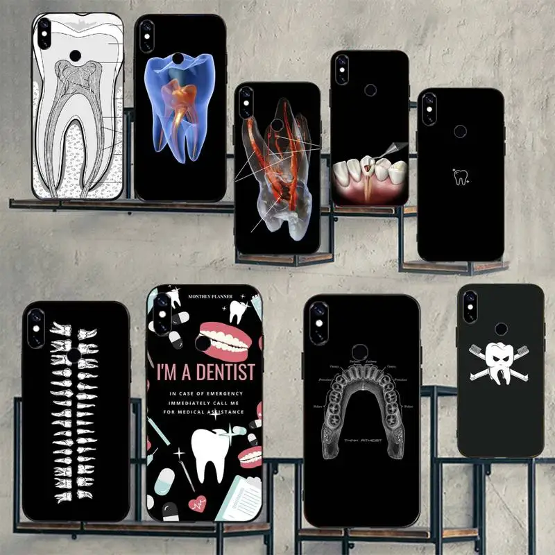 dentist tooth black cartoon art pattern Phone Case For Xiaomi Redmi note 7 8 9 t max3 s 10 pro lite cover funda coque shell