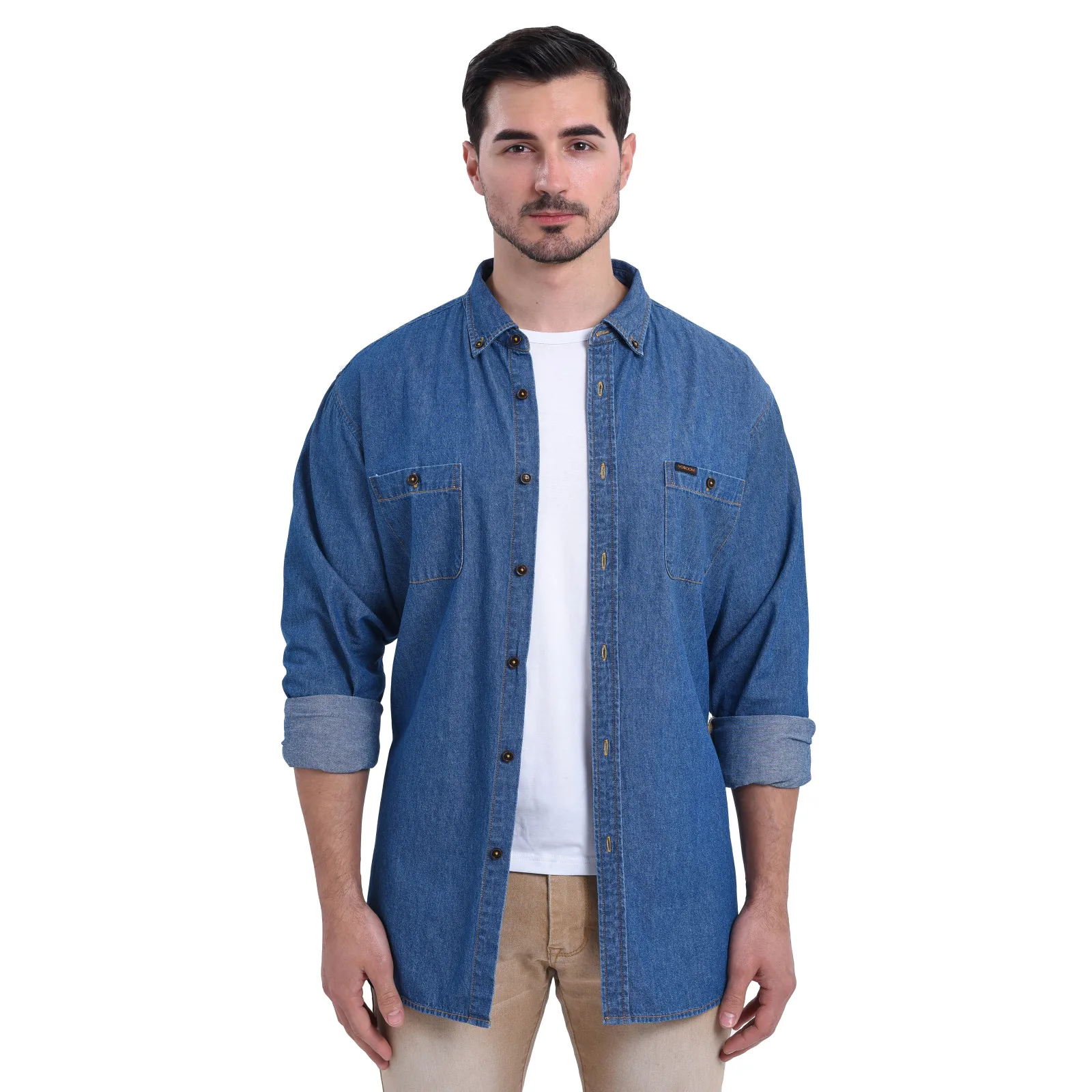

VOBOOM Men's Denim Shirt Long Sleeve Shirt Cotton Casual Workwear With Pockets Clothing Spring Autumn