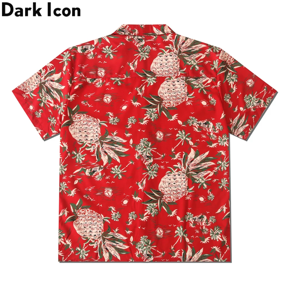 Dark Icon Red Hawaiian Shirt Men Cube Collar Vintage Street Shirt Summer Shirts for Man