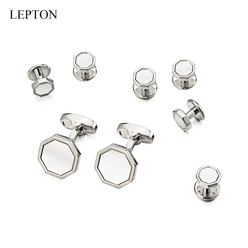 Low-Key Luxury Mother of Pearl Cufflinks Tuxedo Studs Sets For Mens Suit Formal Wear Cufflink Collar Studs Cuff Links Best Gift