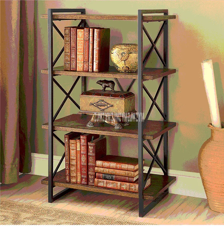 85*140cm 4 Layer Solid Wood Board Iron Art Frame Living Room Home Book Goods Storage Rack Organizer BookShelf Decorative Shelf