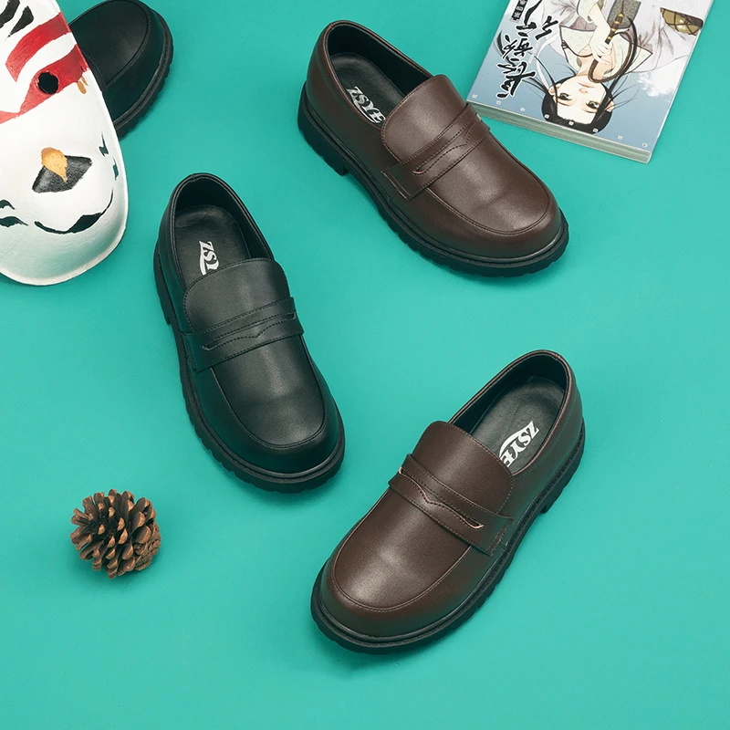 New Japanese Style College Student Shoes Women/Girls JK Platform Shoes Lolita Shoes Round Toe Black/Brown Soft PU Leather