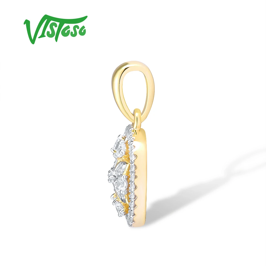 VISTOSO Gold Pendant For Women Genuine 14K Yellow Gold Sparkling Diamond Flower Pendant Delicate Elegant Trendy Fine Jewelry