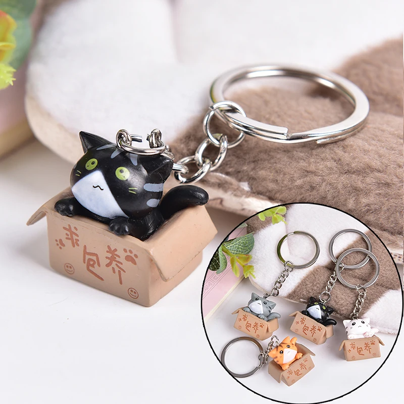 Porte-clés chat de dessin animé mignon, décoration de pendentif de sac, porte-clés de voiture, 4 styles mixtes, 1PC