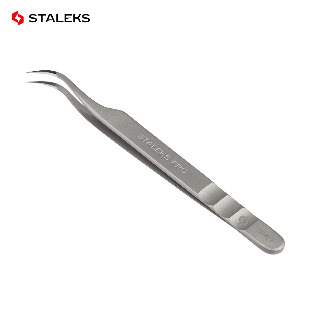 STALEKS PRO TE-41-1 Wave Pattern Embossing Tweezers Grafting Eyelashes Blooming ESD High Precise Hyper Fine AISI