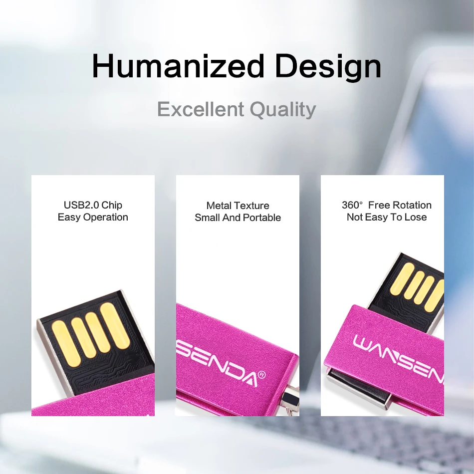 WANSENDA Rotation USB Flash Drive Waterproof Pen Drive 4GB 8GB 16GB 32GB 64GB Pendrive USB Stick 2.0 Flash Drive with KeyChain