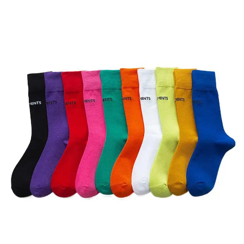 Socks Women\'s Cotton Fluorescent Color Sports Leisure Students\' Knee-high Socks Ins Trendy Solid Color Women\'s Socks Wholesale