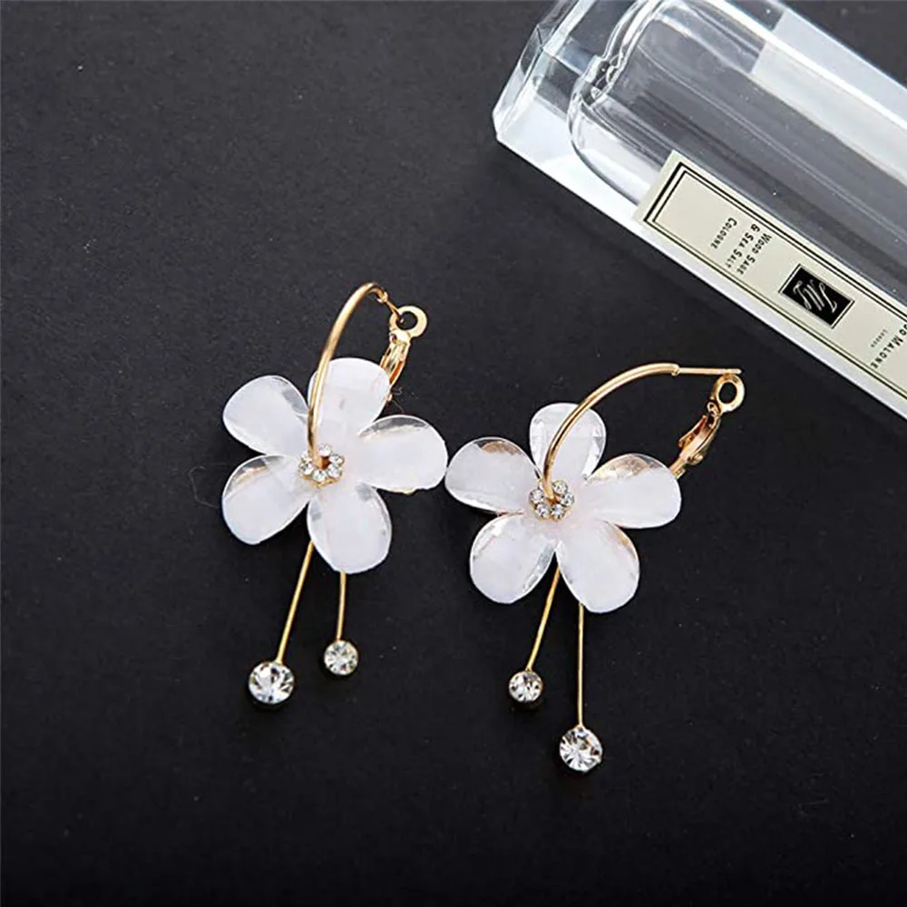 Resina acrílica Sun Flower Stud Earrings para mulheres e meninas, grande círculo, longo, declaração, CZ Hoop, Dangle, moda