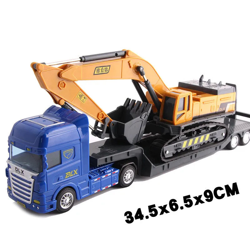 1:50 plastic flatbed trailer transporter model,high simulation construction truck excavator forklift toy,free shipping