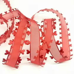 Colorful Heart Organza Ribbon 2.5cm 5Y For Handmade Craft Easter Wedding Christmas Valentine Scrapbook Deco Gift Floral Packing